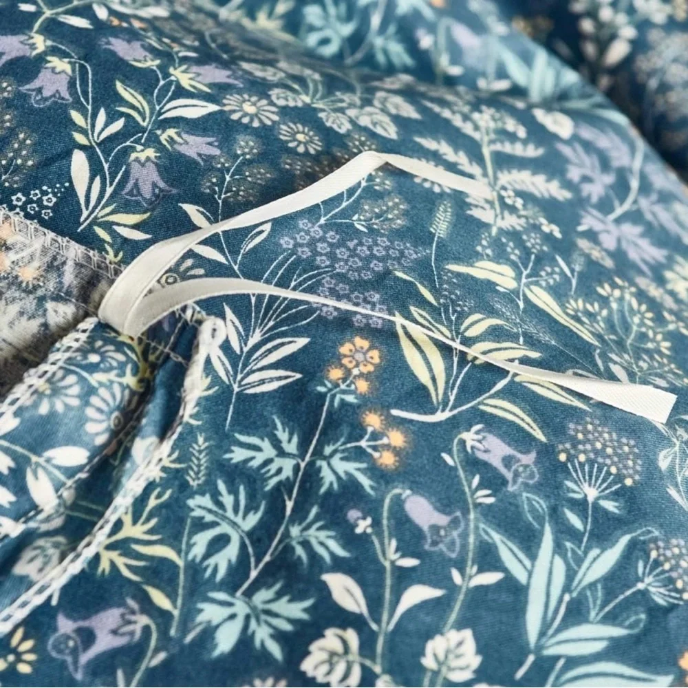 NEW Anthro Blue Floral Cotton Boho King Queen Full Size Bedding Duvet & Sham Set